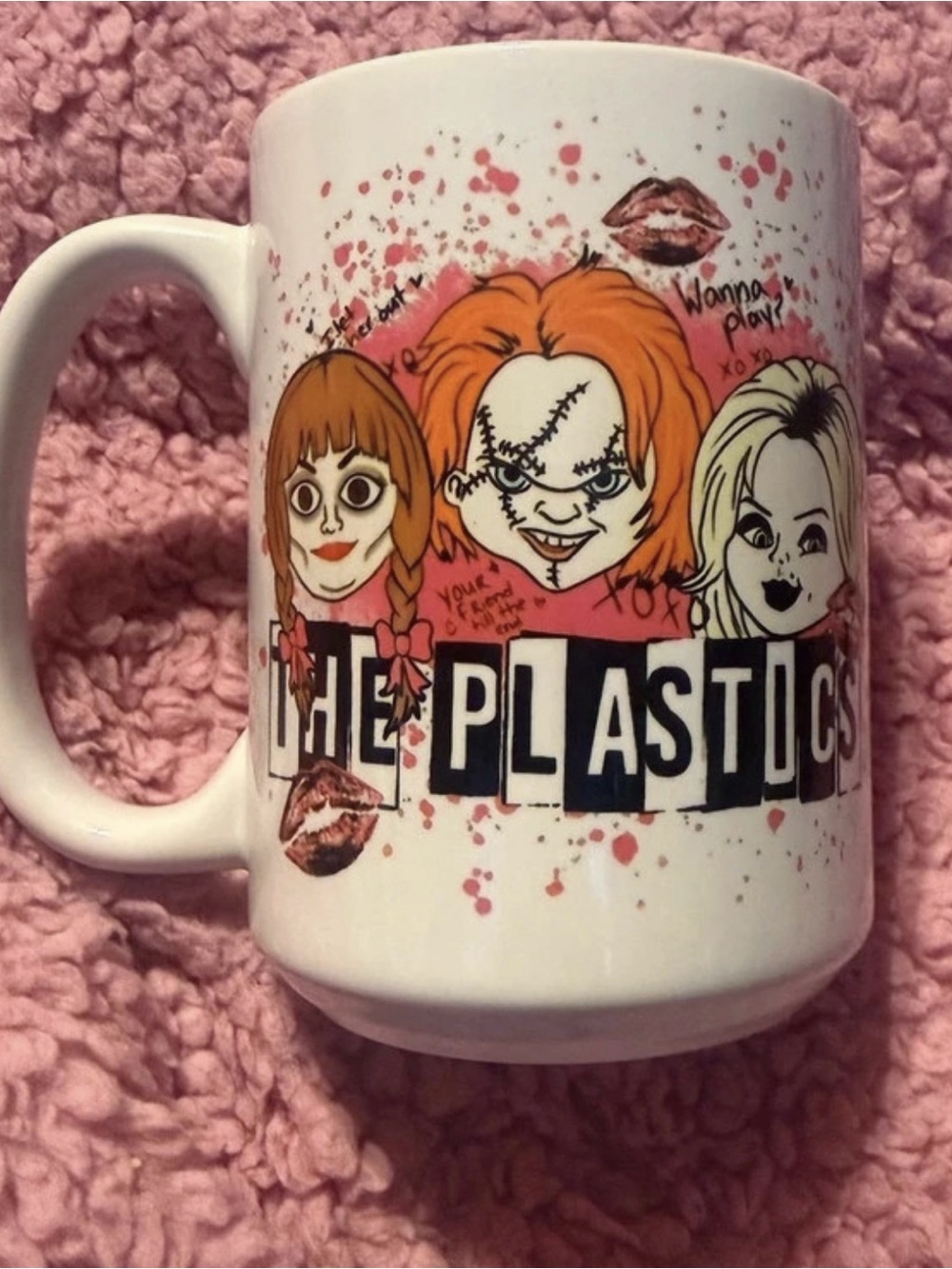 The Plastics White Ceramic Character Mug - Pink Accents